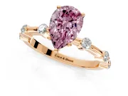 Solitaire Engagement Ring Setting for Fancy Pink Pear-Shaped Center with Bezel Station Band and Prong Head in Rose Gold