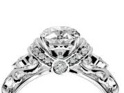 Solitaire Engagement Ring Setting for Oval Center with Filigree Band and Prong Head in Sterling Silver