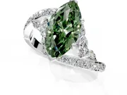 Solitaire Engagement Ring Setting for Fancy Green Marquise Center with Pave Bypass Twist Band and Prong Head in White Gold
