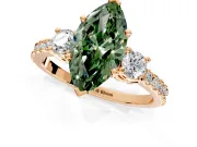 3 Stone Engagement Ring Setting for Fancy Green Marquise Center with Round Cut Side Accents and Prong Head in Rose Gold