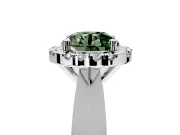 Halo Engagement Ring Setting for Fancy Green Round Cut Center with Square Band and Prong Head in Sterling Silver