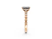 Solitaire Engagement Ring Setting for Emerald Cut Center with Bezel-Dot Beaded Band and Prong Head in Rose Gold