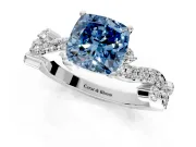 Solitaire Engagement Ring Setting for Fancy Blue Cushion Cut Center with Bar-Station Pave Twist and Prong Head in White Gold