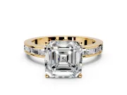 Solitaire Engagement Ring Setting for Asscher Cut Center with Channel Baguette Band and Prong Head in Yellow Gold
