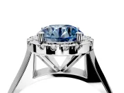Halo Engagement Ring Setting for Fancy Blue Round Cut Center with Square Band and Prong Head in Platinum