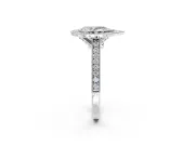 Halo Engagement Ring Setting for Pear-Shaped Center with Milgrain Pave Band and Bezel Head in Sterling Silver