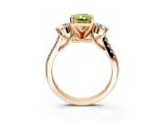 3 Stone Engagement Ring Setting for Fancy Yellow Radiant Cut Center with Crossover Basket, Pave Band and Prong Head in Rose Gold