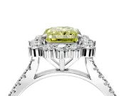 Halo Engagement Ring Setting for Fancy Yellow Radiant Cut Center with Single-Row Pave, Open Basket and Prong Head in Sterling Silver
