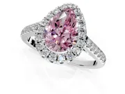 Halo Engagement Ring Setting for Fancy Pink Pear-Shaped Center with Narrowing Pave Band and Prong Head in Platinum