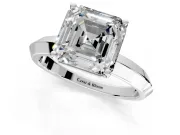 Solitaire Engagement Ring Setting for Asscher Cut Center with Wide Knife Ridge Band and Prong Head in Platinum