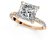 Solitaire Engagement Ring Setting for Princess Cut Center with Pave Accents and Prong Head in Rose Gold