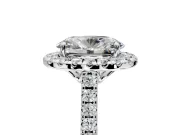 Halo Engagement Ring Setting for Oval Center with Raised Halo, Pave Band and Prong Head in Platinum