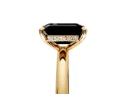 Hidden Halo Engagement Ring Setting for Fancy Black Emerald Cut Center with Thin Rounded Band and Prong Head in Yellow Gold