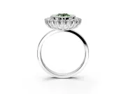 Halo Engagement Ring Setting for Fancy Green Oval Center with Milgrain Bezel Rim, Plain Band and Prong Head in White Gold