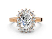 Starburst Halo Engagement Ring Setting for Oval Center with Flat Cathedral Band and Prong Head in Rose Gold