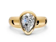 Solitaire Engagement Ring Setting for Pear-Shaped Center with Wide Band and Bezel Head in Yellow Gold