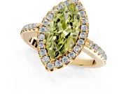 Pave Halo Engagement Ring Setting for Fancy Yellow Marquise Center with Single Row Pave Band and Prong Head in Yellow Gold