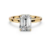 Hidden Halo Engagement Ring Setting for Emerald Cut Center with Plain Band and Tall Prong Head in Yellow Gold