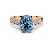 Solitaire Engagement Ring Setting for Fancy Blue Oval Center with Cathedral Channel Band and Prong Head in Rose Gold