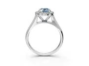 Halo Engagement Ring Setting for Fancy Blue Oval Center with Square Band and Prong Head in Platinum