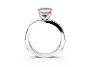 Solitaire Engagement Ring Setting for Fancy Pink Asscher Cut Center with Milgrain-Edged Pave Band and Prong Head in Platinum