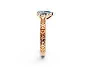 Solitaire Engagement Ring Setting for Fancy Blue Pear-Shaped Center with XO Engraved Band and Prong Head in Rose Gold