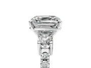 3 Stone Engagement Ring Setting for Asscher Cut Center with Round Cut Side Accents and Prong Head in Sterling Silver