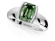 Tension Engagement Ring Setting for Fancy Green Emerald Cut Center with Wide Flat Band and Tension Head in Sterling Silver