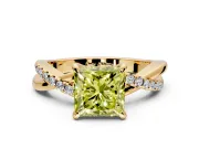 Solitaire Engagement Ring Setting for Fancy Yellow Princess Cut Center with Half-Pave Crossover Band and Prong Head in Yellow Gold