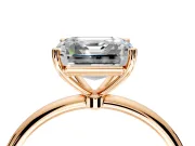 Solitaire Engagement Ring Setting for Asscher Cut Center with Straight Thin Band and Prong Head in Rose Gold