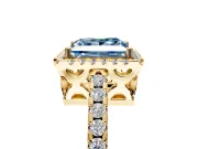 Accent Halo Engagement Ring Setting for Fancy Blue Princess Cut Center with Full-Length Pave Band and Prong Head in Yellow Gold