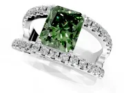 Solitaire Engagement Ring Setting for Fancy Green Radiant Cut Center with Wide-Open Split Shank and Prong Head in Sterling Silver