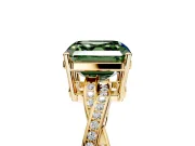 Solitaire Engagement Ring Setting for Fancy Green Asscher Cut Center with Twisted Pave Band and Prong Head in Yellow Gold