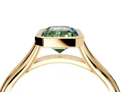 Solitaire Engagement Ring Setting for Fancy Green Emerald Cut Center with V Split Shank and Bezel Head in Yellow Gold