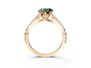 Solitaire Engagement Ring Setting for Fancy Green Heart-Shaped Center with Pave Split Shank and Prong Head in Rose Gold