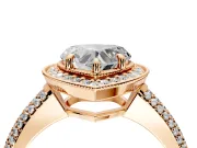 Milgrain Halo Engagement Ring Setting for Heart-Shaped Center with Three-Sided Pave Band and Prong Head in Rose Gold