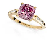 Solitaire Engagement Ring Setting for Fancy Pink Cushion Cut Center with Channel Accents and Prong Head in Yellow Gold