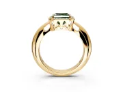 Halo Engagement Ring Setting for Fancy Green Asscher Cut Center with Tapered Plain Band and Prong Head in Yellow Gold