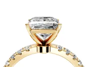 Open Basket Engagement Ring Setting for Princess Cut Center with Pave Band and Prong Head in Yellow Gold
