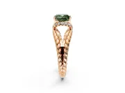 Halo Engagement Ring Setting for Fancy Green Cushion Cut Center with Rope Twist Split Shank and Prong Head in Rose Gold