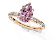 Solitaire Engagement Ring Setting for Fancy Pink Pear-Shaped Center with Fine Pave Band and Prong Head in Rose Gold