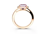 3 Stone Engagement Ring Setting for Fancy Pink Asscher Cut Center with Low-Set Round Cut Accents and Prong Head in Rose Gold