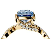Solitaire Engagement Ring Setting for Fancy Blue Radiant Cut Center with Narrow Twist Pave Band and Prong Head in Yellow Gold