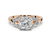 Solitaire Engagement Ring Setting for Cushion Cut Center with Marquise Flower Shoulders and Prong Head in Rose Gold