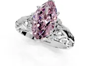 Solitaire Engagement Ring Setting for Fancy Pink Marquise Center with Filigree Accent Basket and Prong Head in White Gold