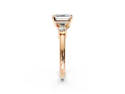 3 Stone Engagement Ring Setting for Asscher Cut Center with Wide Plain Band and Prong Head in Rose Gold
