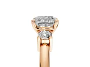 3 Stone Engagement Ring Setting for Cushion Cut Center with Wide Plain Band and Prong Head in Rose Gold
