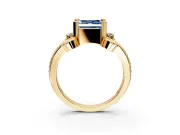 Solitaire Engagement Ring Setting for Fancy Blue Asscher Cut Center with Twisted Band and Scroll Prong Head in Yellow Gold