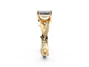 Solitaire Engagement Ring Setting for Emerald Cut Center with Pave and Plain Crossover Band and Prong Head in Yellow Gold