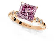 Solitaire Engagement Ring Setting for Fancy Pink Princess Cut Center with Bezel-Dot Beaded Band and Prong Head in Rose Gold